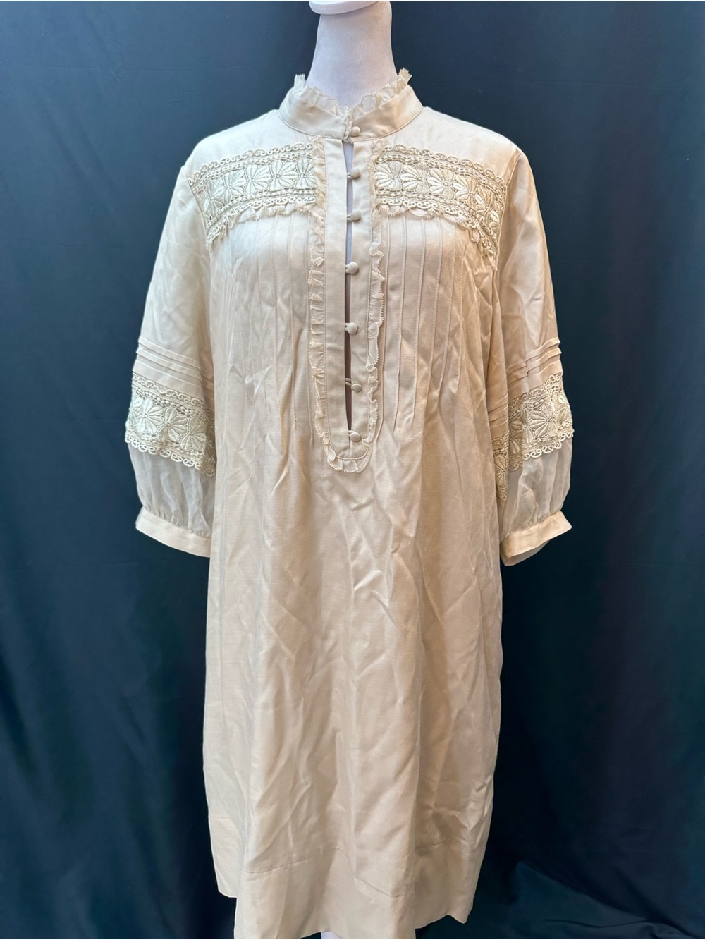Laundry by Design Cream Lace-Trim Midi Dress 10 NWTS